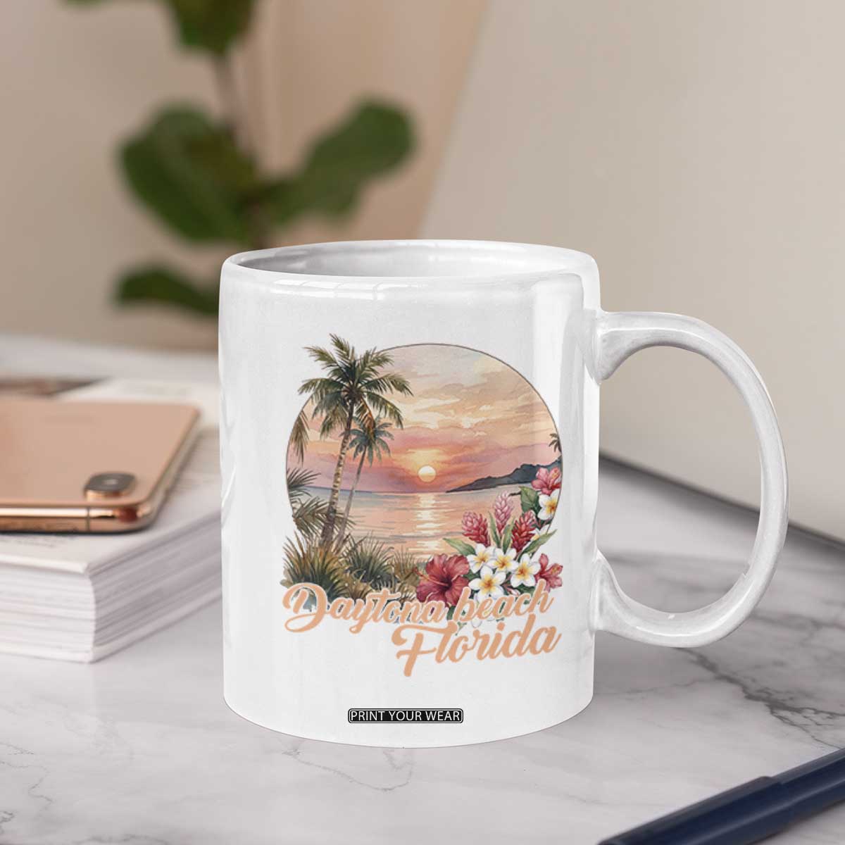 Daytona Beach Florida Coffee Mug Tropical Palm Tree Ocean Travel Gift TS12 Print Your Wear