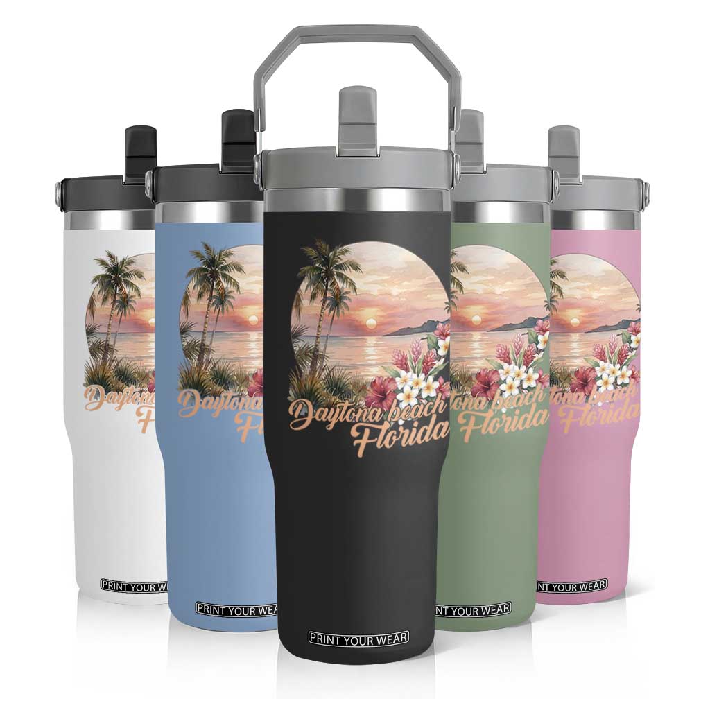 Daytona Beach Florida Flip Straw Tumbler Tropical Palm Tree Ocean Travel Gift TS12 Print Your Wear