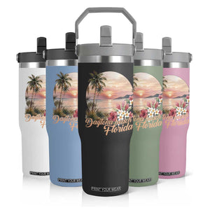 Daytona Beach Florida Flip Straw Tumbler Tropical Palm Tree Ocean Travel Gift TS12 Print Your Wear