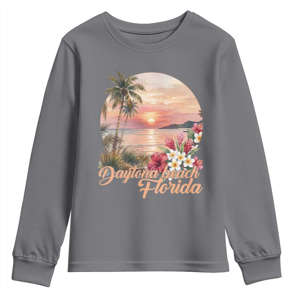 Daytona Beach Florida Youth Sweatshirt Tropical Palm Tree Ocean Travel Gift TS12 Charcoal Print Your Wear