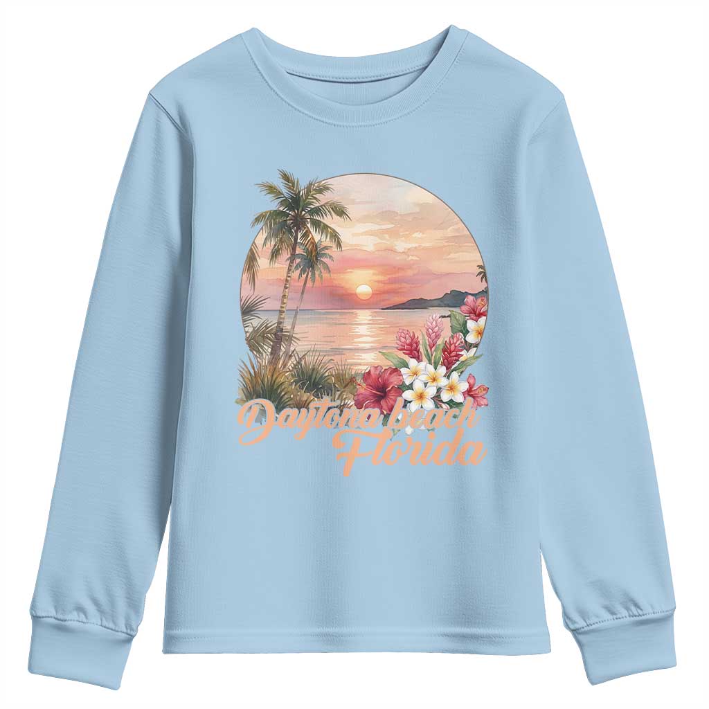 Daytona Beach Florida Youth Sweatshirt Tropical Palm Tree Ocean Travel Gift TS12 Light Blue Print Your Wear