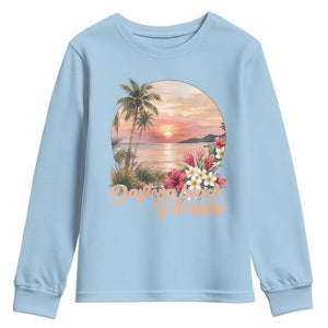 Daytona Beach Florida Youth Sweatshirt Tropical Palm Tree Ocean Travel Gift TS12 Light Blue Print Your Wear