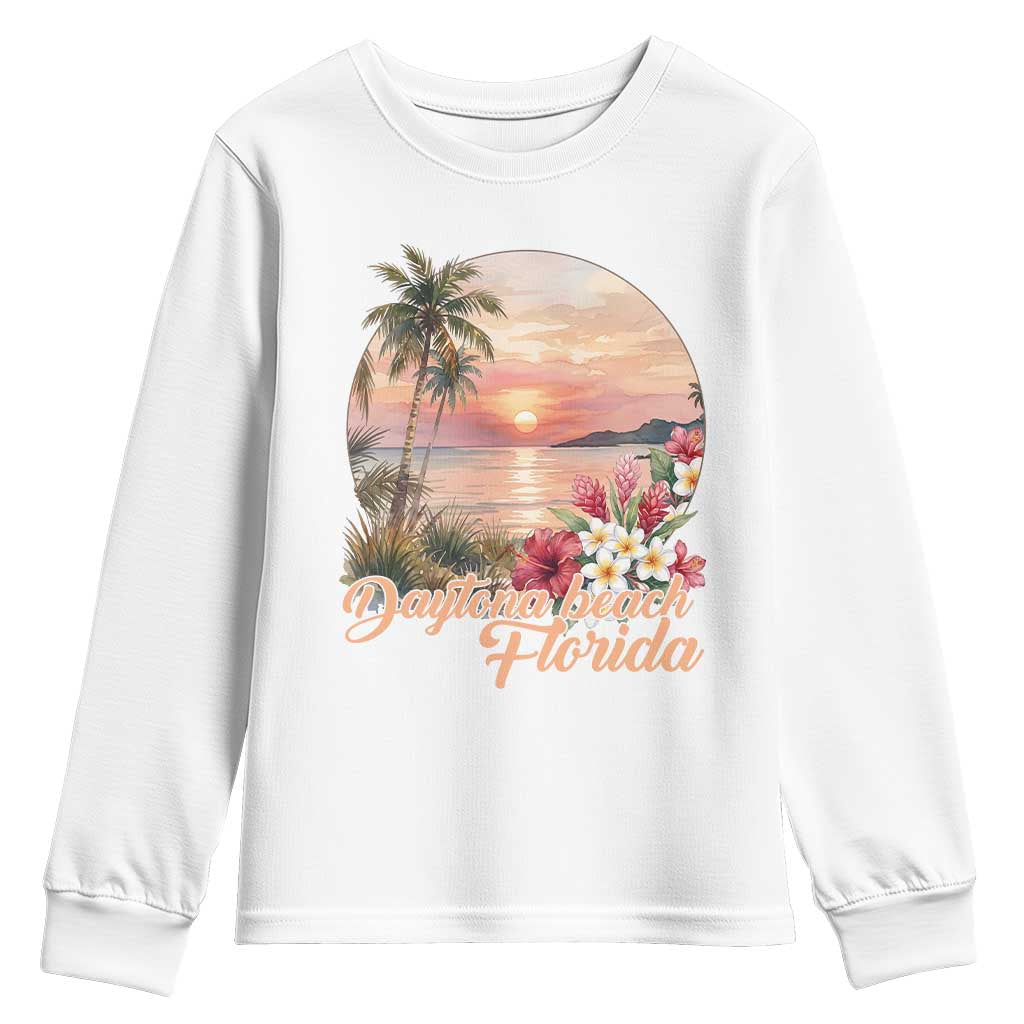 Daytona Beach Florida Youth Sweatshirt Tropical Palm Tree Ocean Travel Gift TS12 White Print Your Wear