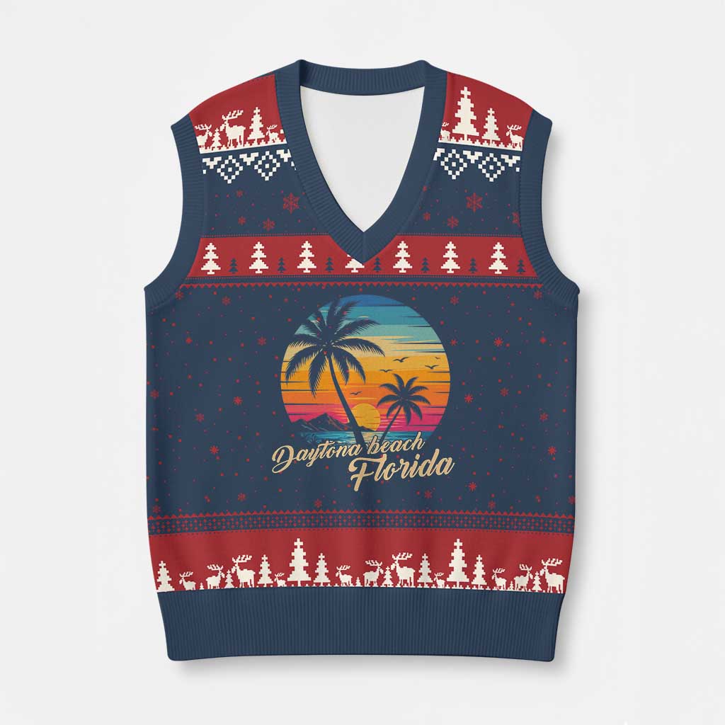 Vintage Daytona Beach Florida V-Neck Knit Sweater Vest Summer Vacation Graphic TS12 Navy Red Print Your Wear