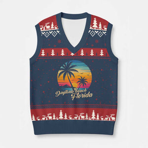 Vintage Daytona Beach Florida V-Neck Knit Sweater Vest Summer Vacation Graphic TS12 Navy Red Print Your Wear