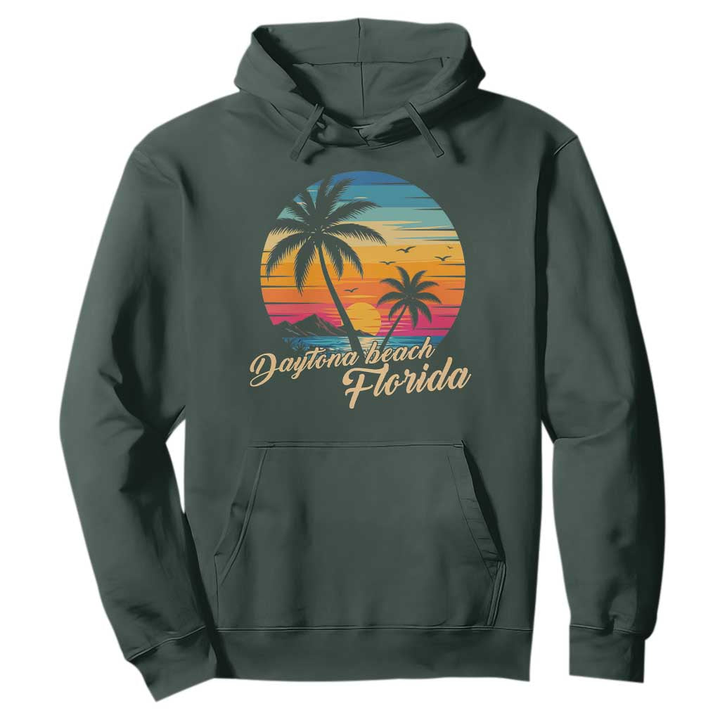 Vintage Daytona Beach Florida Hoodie Summer Vacation Graphic TS12 Dark Forest Green Print Your Wear