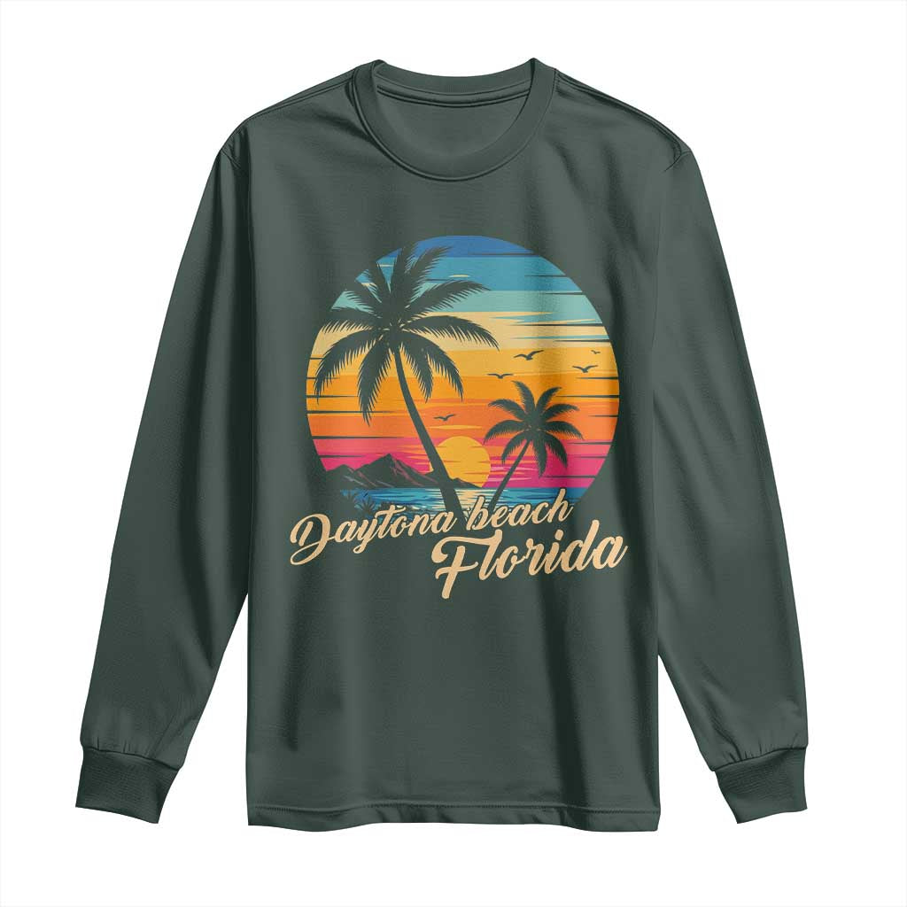 Vintage Daytona Beach Florida Long Sleeve Shirt Summer Vacation Graphic TS12 Dark Forest Green Print Your Wear