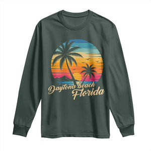 Vintage Daytona Beach Florida Long Sleeve Shirt Summer Vacation Graphic TS12 Dark Forest Green Print Your Wear