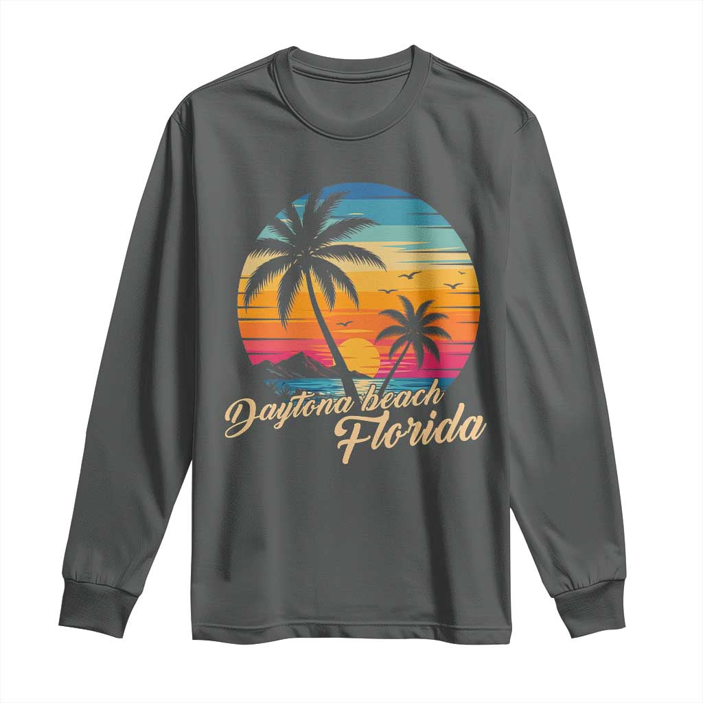 Vintage Daytona Beach Florida Long Sleeve Shirt Summer Vacation Graphic TS12 Dark Heather Print Your Wear