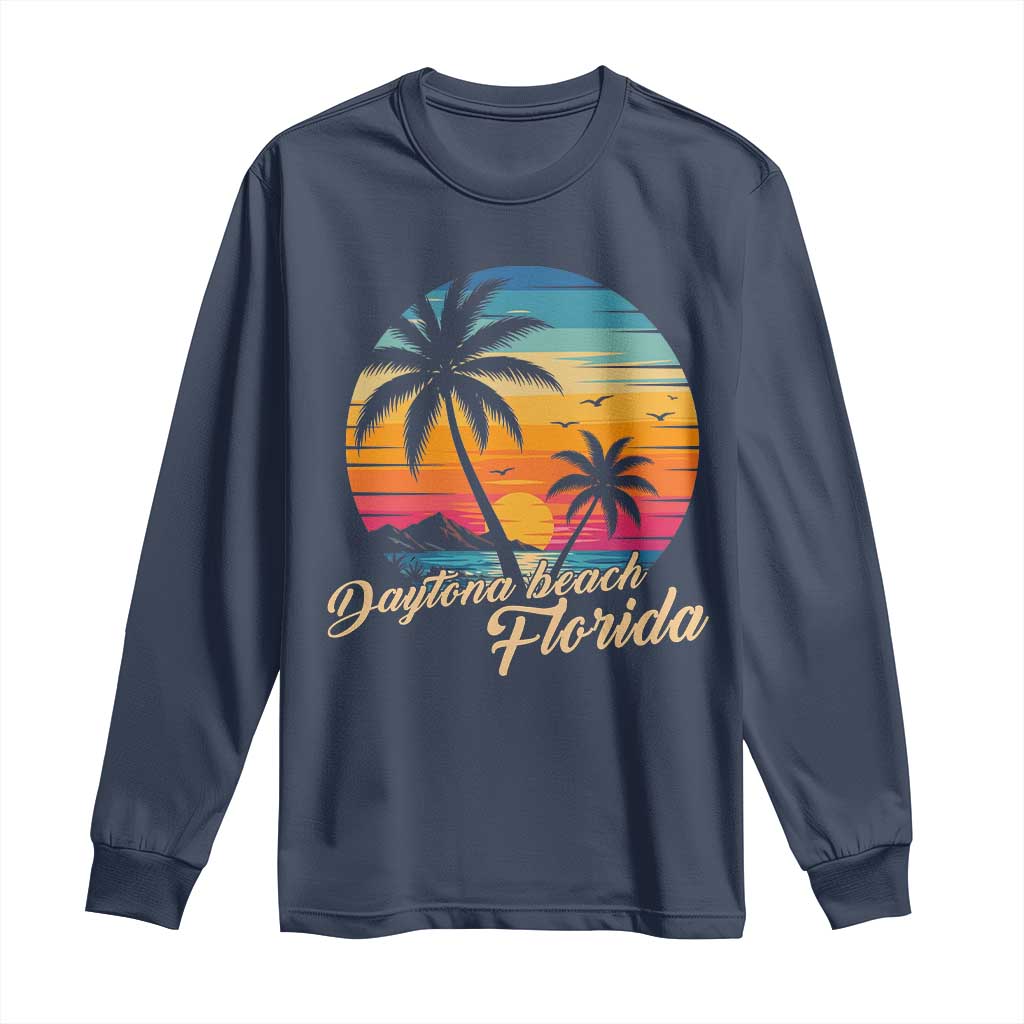 Vintage Daytona Beach Florida Long Sleeve Shirt Summer Vacation Graphic TS12 Navy Print Your Wear