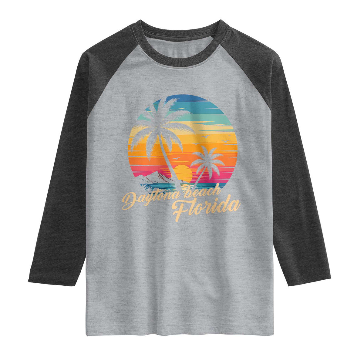 Vintage Daytona Beach Florida Raglan Shirt Summer Vacation Graphic TS12 Heather Gray Heather Charcoal Print Your Wear