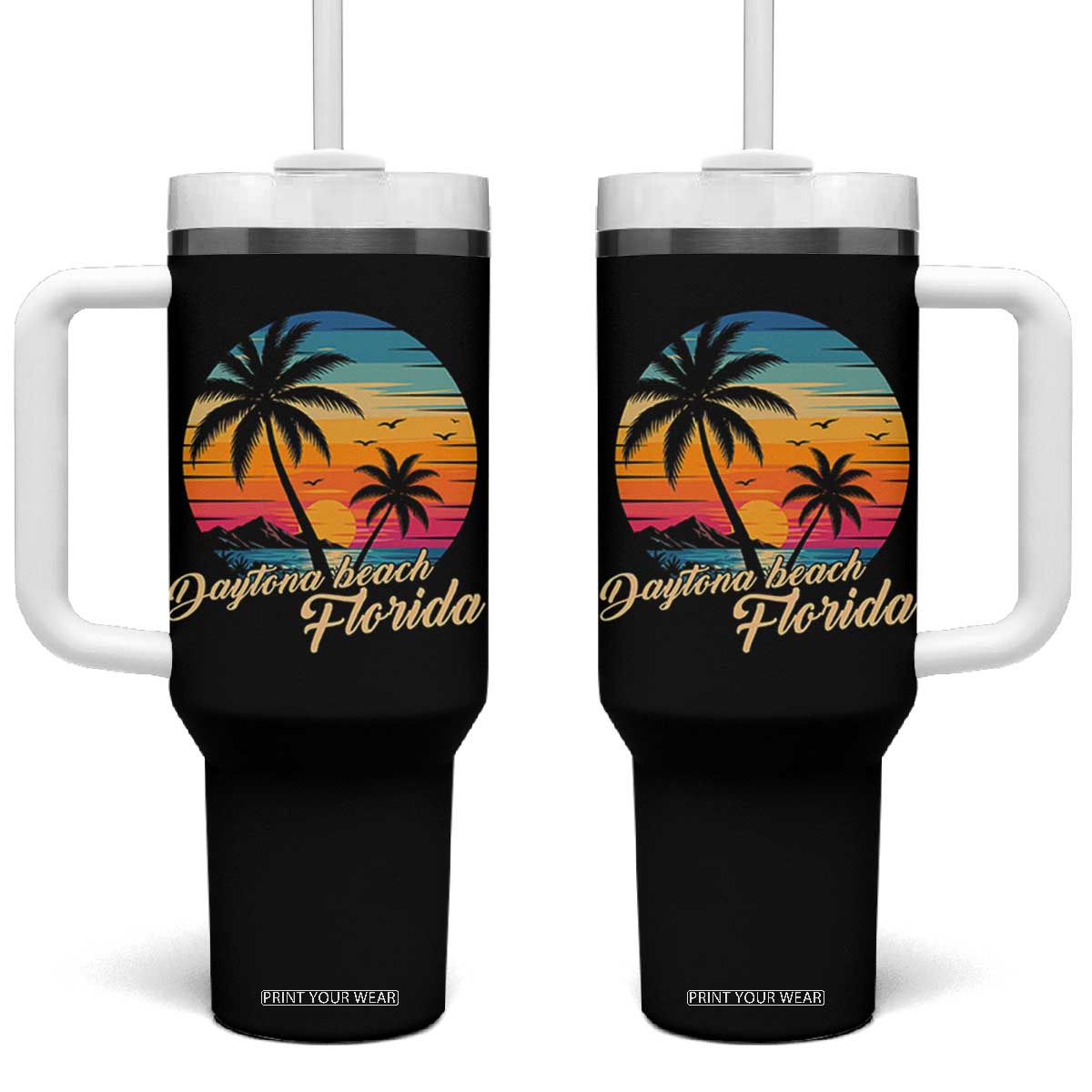 Vintage Daytona Beach Florida Tumbler With Handle Summer Vacation Graphic