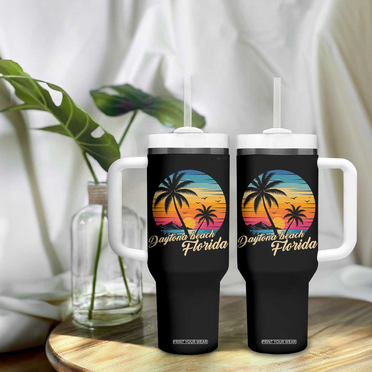 Vintage Daytona Beach Florida Tumbler With Handle Summer Vacation Graphic