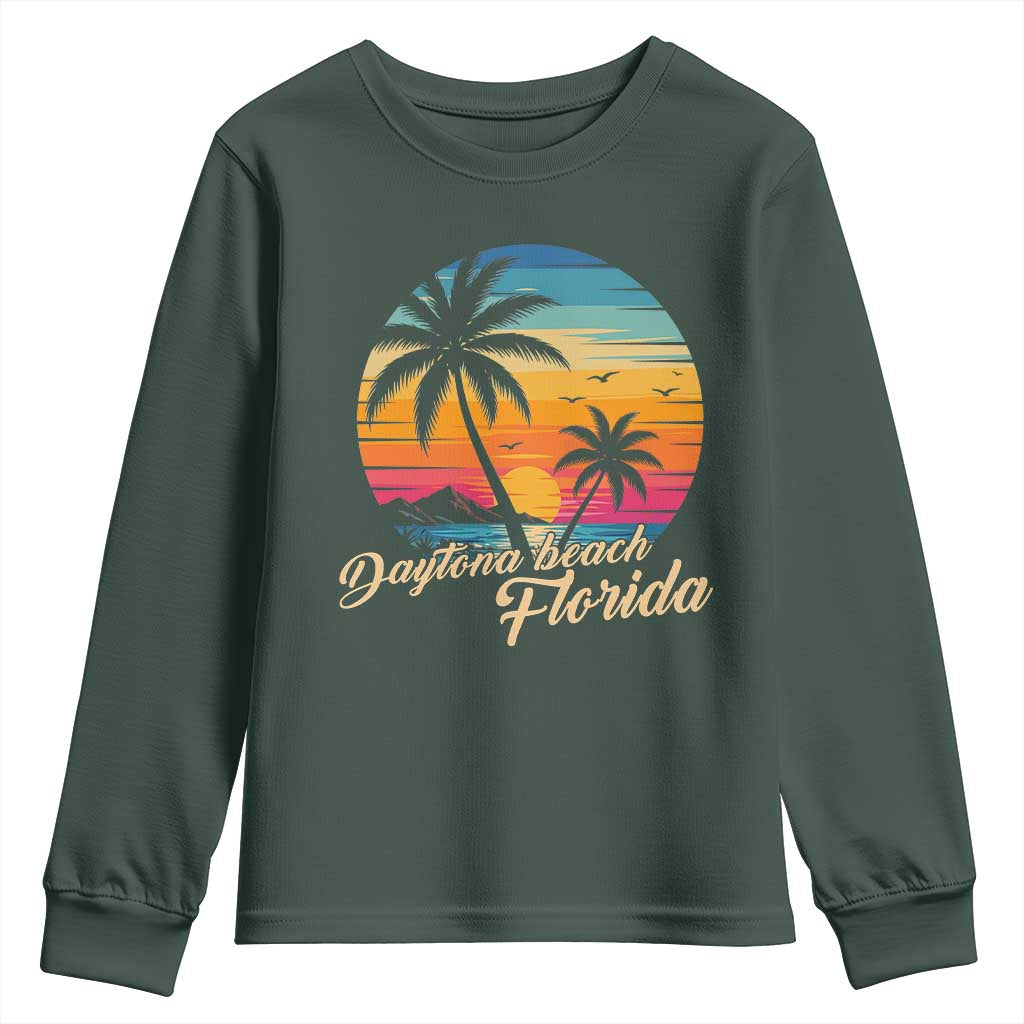 Vintage Daytona Beach Florida Youth Sweatshirt Summer Vacation Graphic TS12 Dark Forest Green Print Your Wear