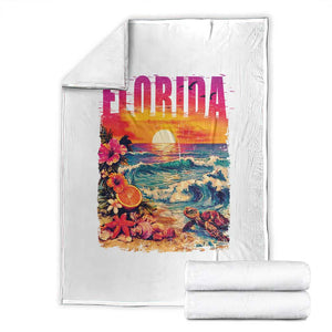 Retro Florida Beach Throw Blanket Summer Vacation Gift TS12 White Print Your Wear
