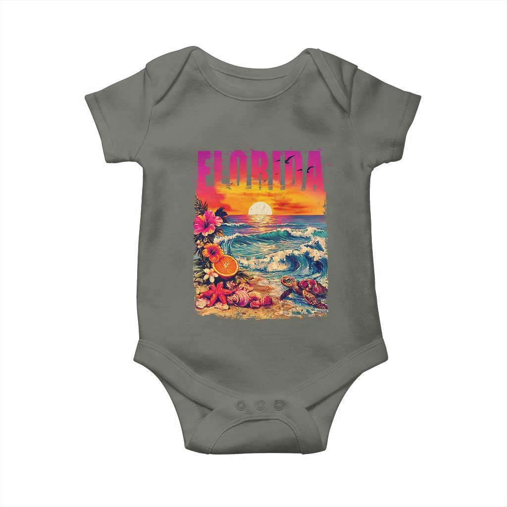 Retro Florida Beach Baby Onesie Summer Vacation Gift TS12 Military Green Print Your Wear