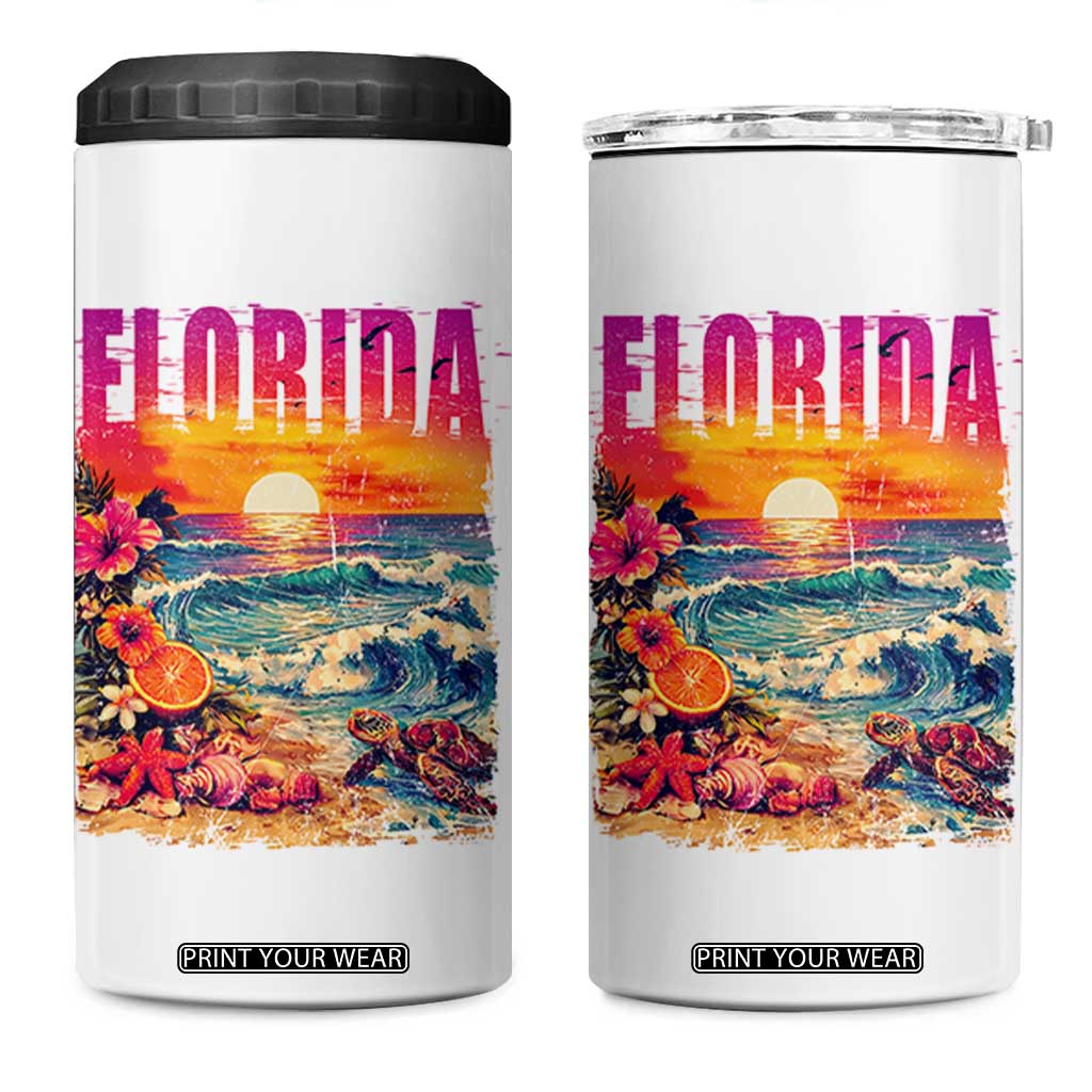 Retro Florida Beach 4 in 1 Can Cooler Tumbler Summer Vacation Gift