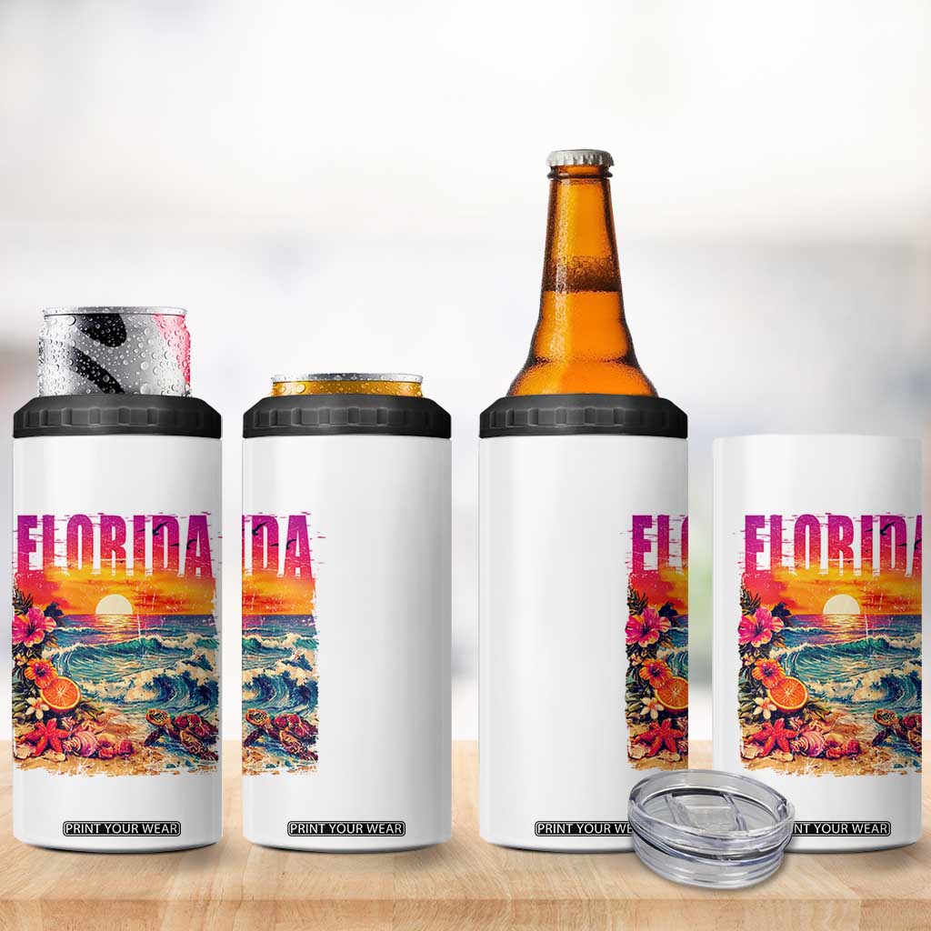 Retro Florida Beach 4 in 1 Can Cooler Tumbler Summer Vacation Gift