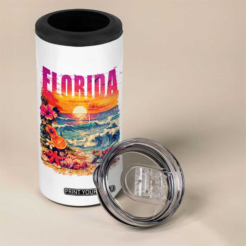 Retro Florida Beach 4 in 1 Can Cooler Tumbler Summer Vacation Gift