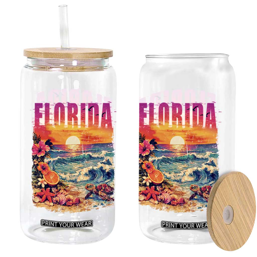 Retro Florida Beach Glass Can Summer Vacation Gift