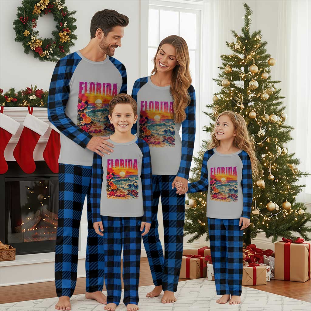 Retro Florida Beach Plaid Pajama Set Summer Vacation Gift