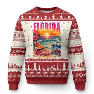 Retro Florida Beach Ugly Christmas Sweater Summer Vacation Gift TS12 Beige Red Print Your Wear