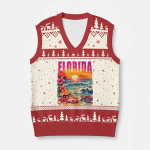 Retro Florida Beach V-Neck Knit Sweater Vest Summer Vacation Gift TS12 Beige Red Print Your Wear