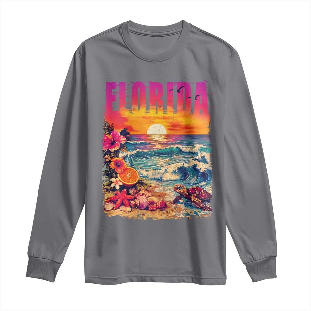Retro Florida Beach Long Sleeve Shirt Summer Vacation Gift TS12 Charcoal Print Your Wear
