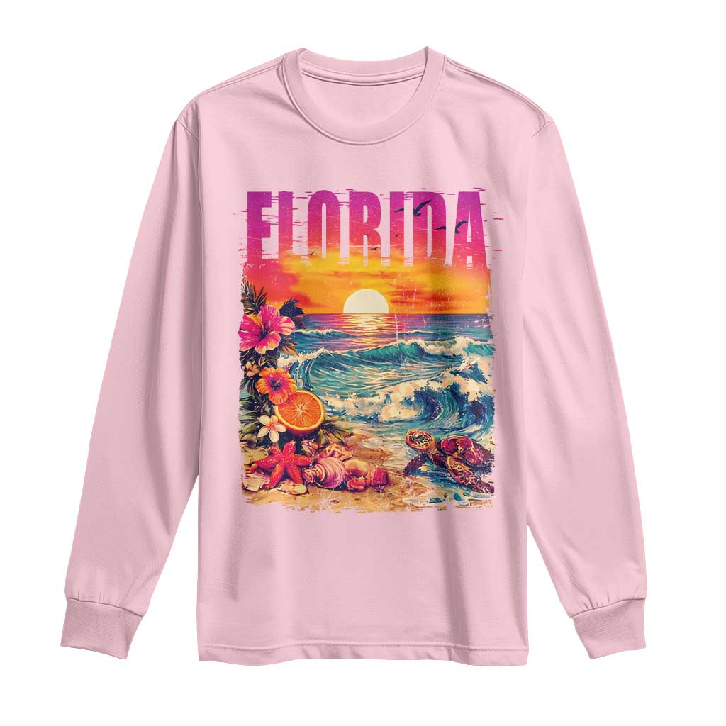 Retro Florida Beach Long Sleeve Shirt Summer Vacation Gift TS12 Light Pink Print Your Wear