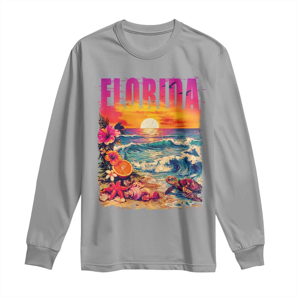 Retro Florida Beach Long Sleeve Shirt Summer Vacation Gift TS12 Sport Gray Print Your Wear