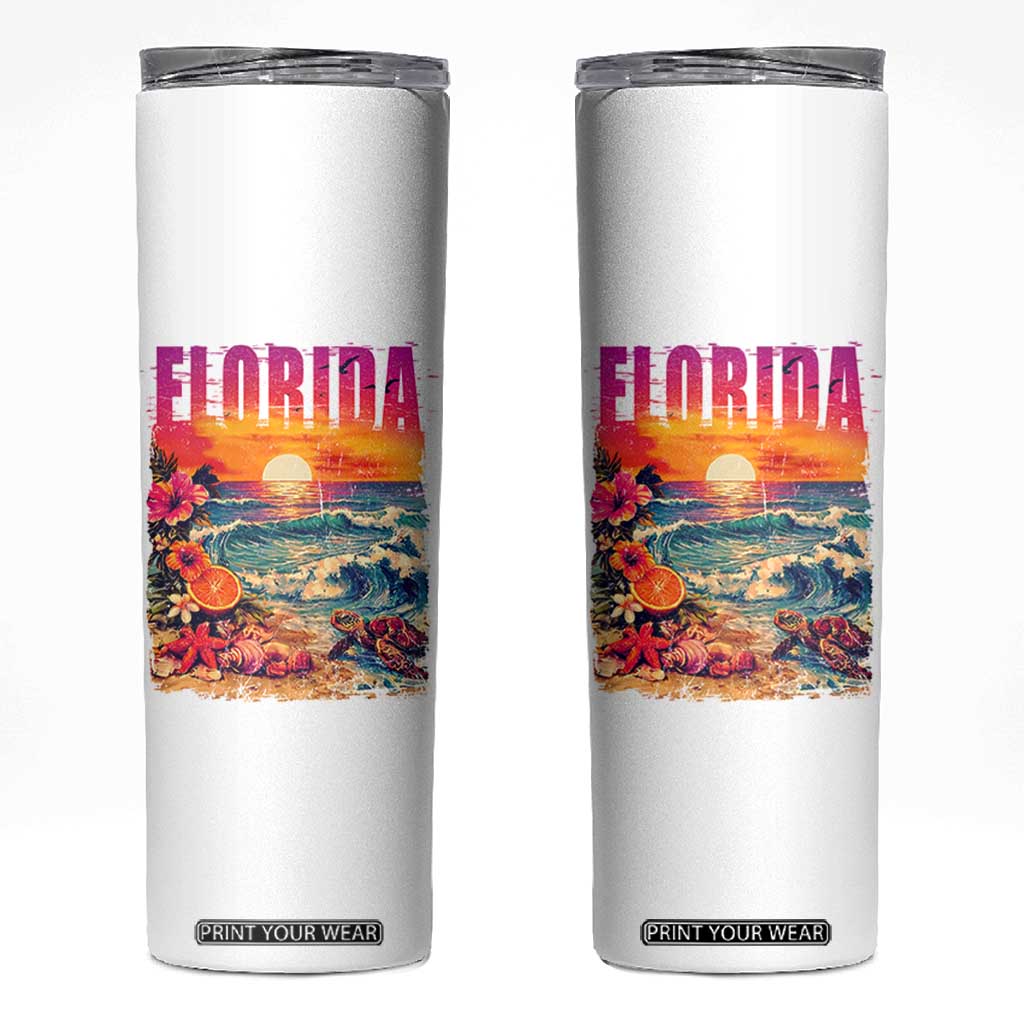 Retro Florida Beach Skinny Tumbler Summer Vacation Gift TS12 White Print Your Wear