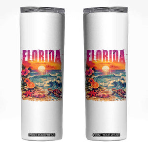 Retro Florida Beach Skinny Tumbler Summer Vacation Gift TS12 White Print Your Wear