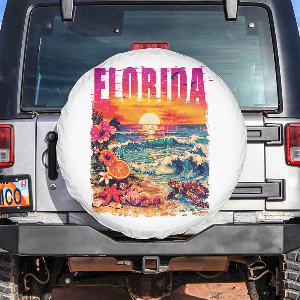 Retro Florida Beach Spare Tire Cover Summer Vacation Gift TS12 No hole White Print Your Wear
