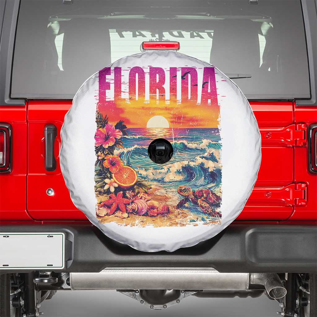 Retro Florida Beach Spare Tire Cover Summer Vacation Gift TS12 White Print Your Wear