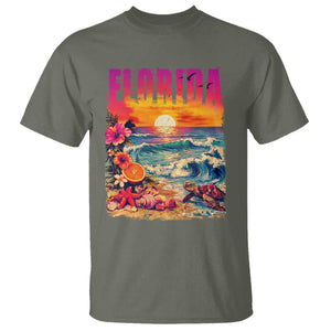 Retro Florida Beach T Shirt Summer Vacation Gift TS12 Military Green Print Your Wear
