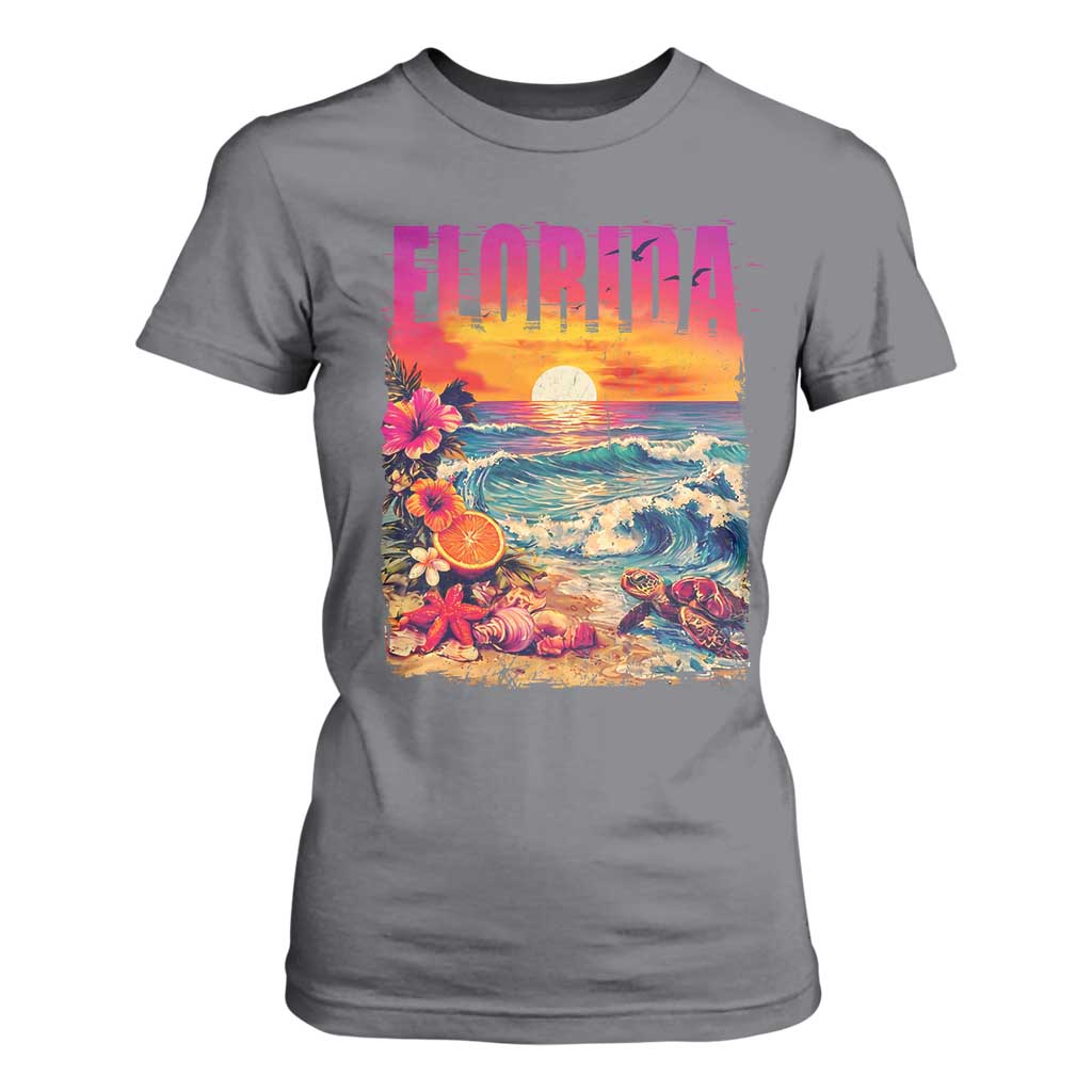 Retro Florida Beach T Shirt For Women Summer Vacation Gift TS12 Charcoal Print Your Wear