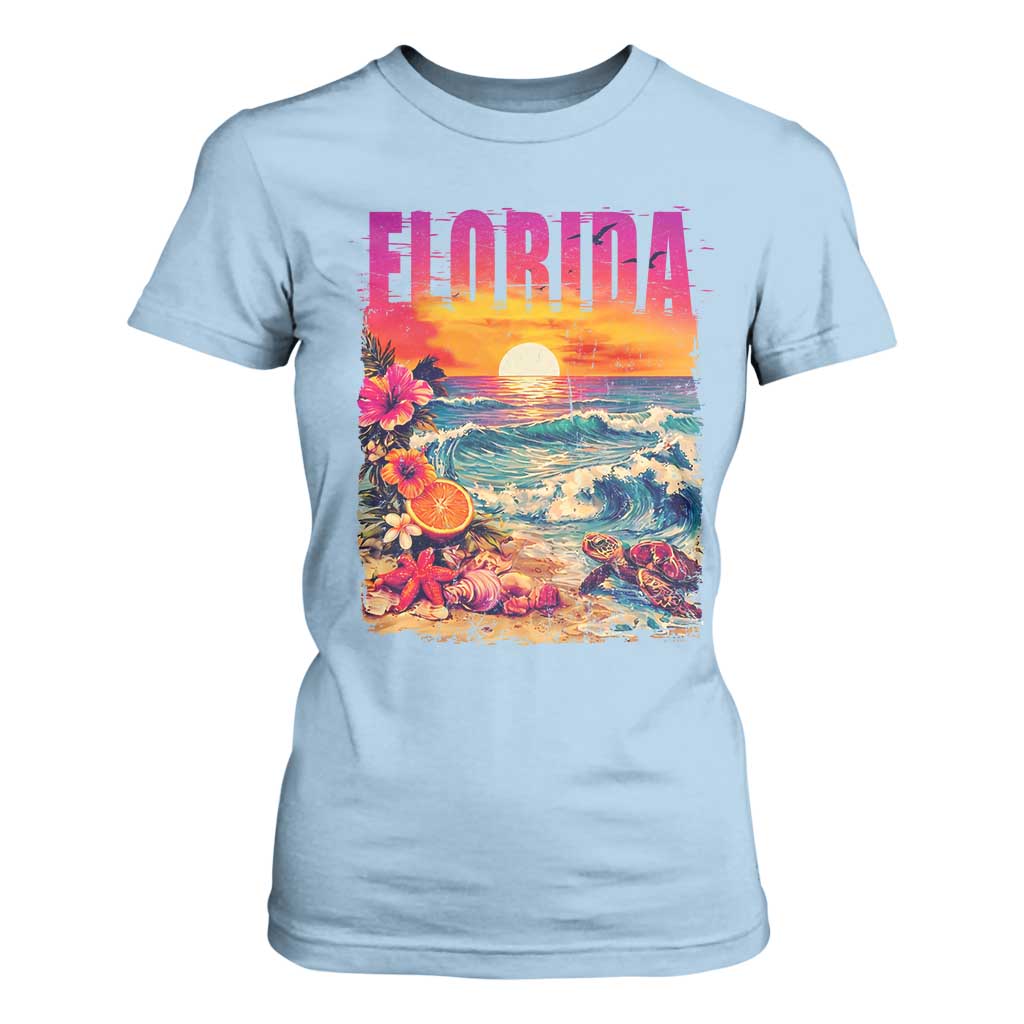 Retro Florida Beach T Shirt For Women Summer Vacation Gift TS12 Light Blue Print Your Wear