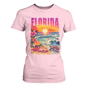 Retro Florida Beach T Shirt For Women Summer Vacation Gift TS12 Light Pink Print Your Wear