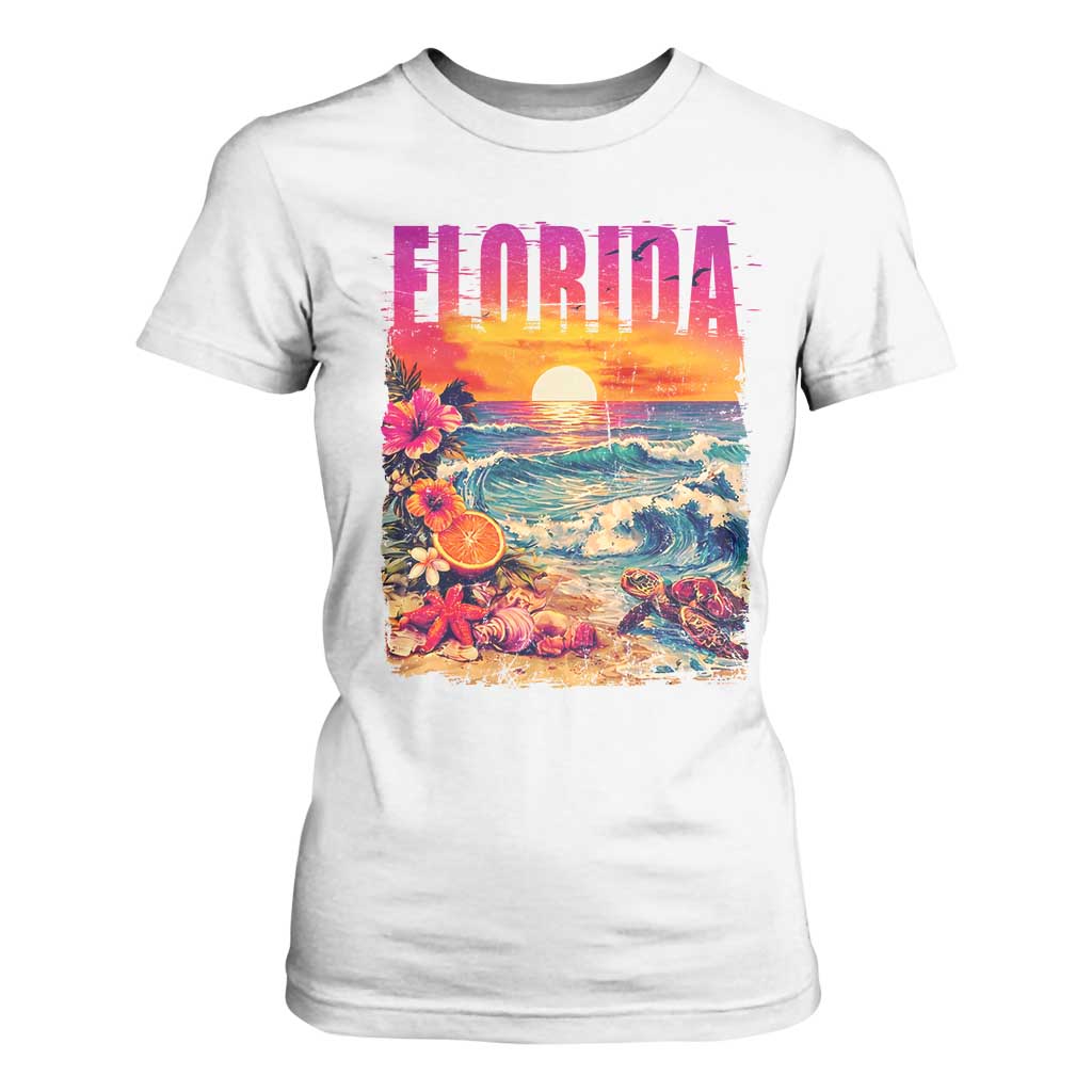 Retro Florida Beach T Shirt For Women Summer Vacation Gift TS12 White Print Your Wear