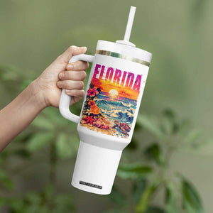 Retro Florida Beach Tumbler With Handle Summer Vacation Gift