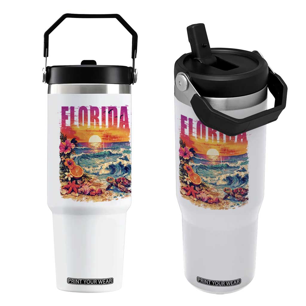 Retro Florida Beach Flip Straw Tumbler Summer Vacation Gift TS12 One Size: 30 oz White Print Your Wear