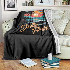 Destin Florida Beach Throw Blanket Retro Sunset Palm Tree Graphic
