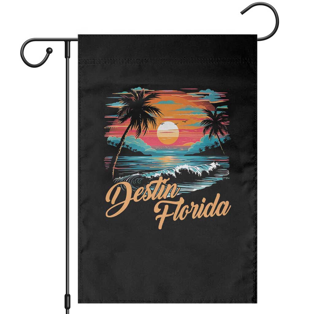 Destin Florida Beach Garden Flag Retro Sunset Palm Tree Graphic TS12 Black Print Your Wear