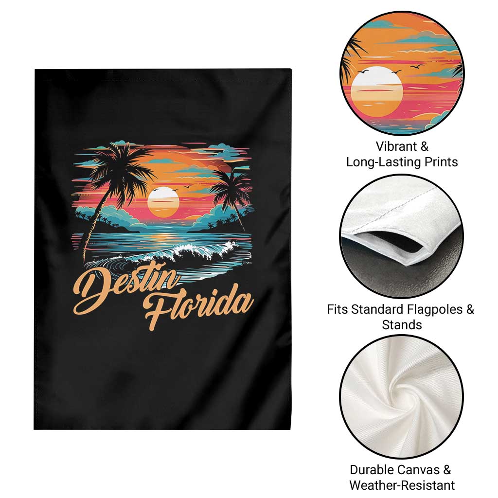 Destin Florida Beach Garden Flag Retro Sunset Palm Tree Graphic TS12 Print Your Wear