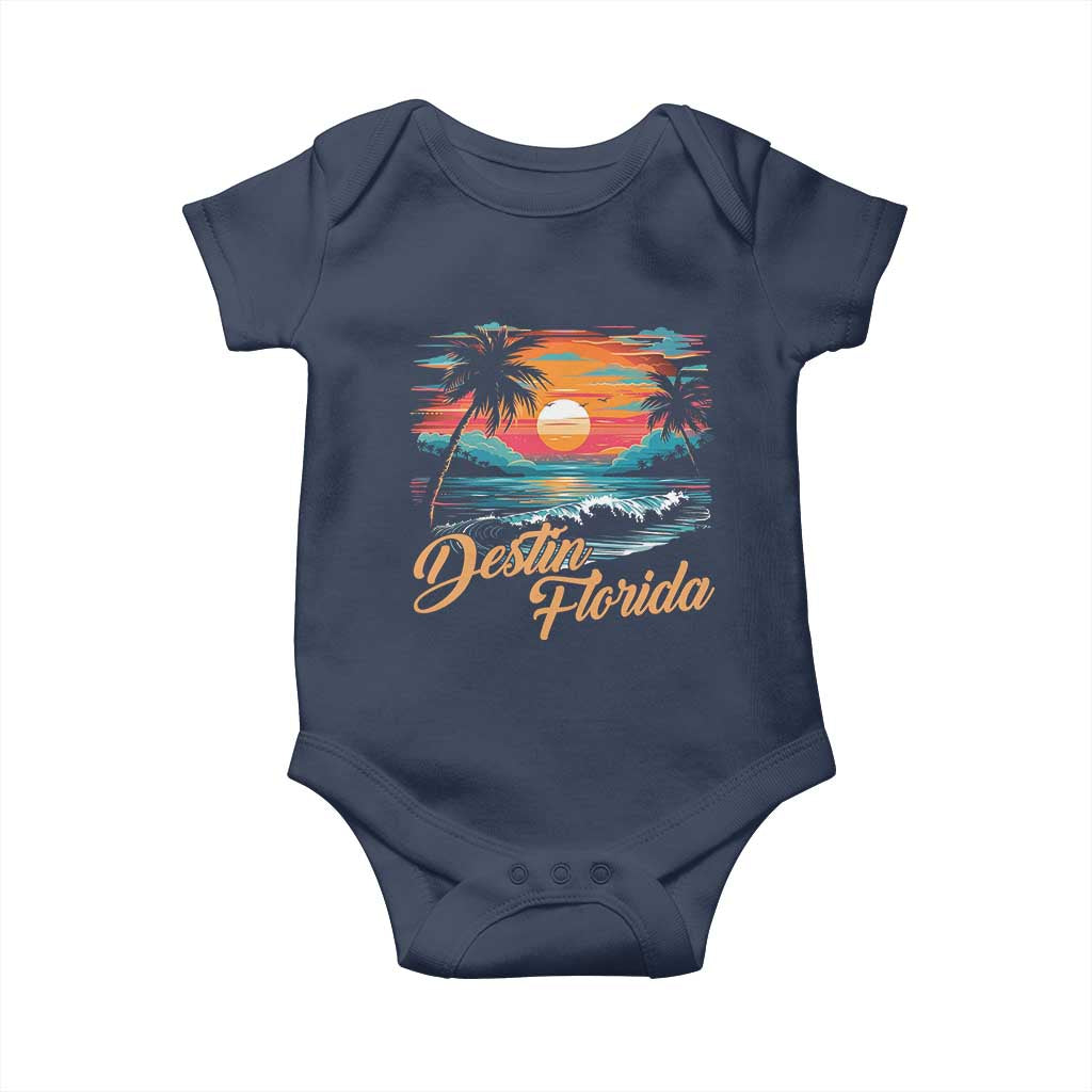 Destin Florida Beach Baby Onesie Retro Sunset Palm Tree Graphic TS12 Navy Print Your Wear
