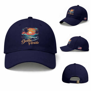 Destin Florida Beach Baseball Cap Retro Sunset Palm Tree Graphic