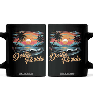 Destin Florida Beach Coffee Mug Retro Sunset Palm Tree Graphic TS12 Black Print Your Wear