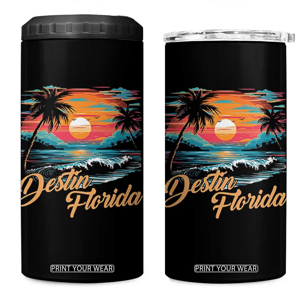 Destin Florida Beach 4 in 1 Can Cooler Tumbler Retro Sunset Palm Tree Graphic TS12 One Size: 16 oz Black Print Your Wear