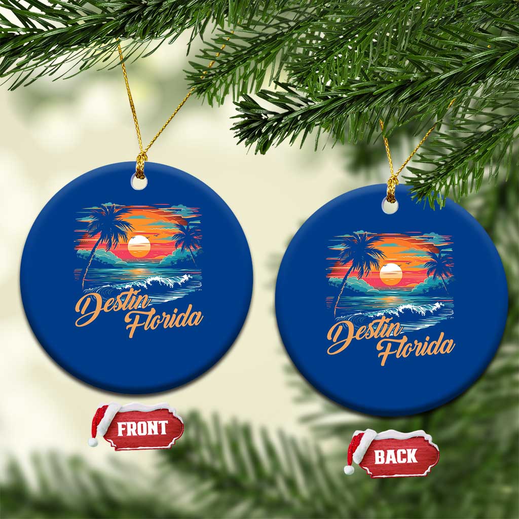 Destin Florida Beach Ceramic Ornament Retro Sunset Palm Tree Graphic TS12 1pc Blue Print Your Wear