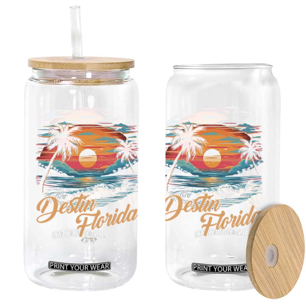 Destin Florida Beach Glass Can Retro Sunset Palm Tree Graphic TS12 Print Your Wear
